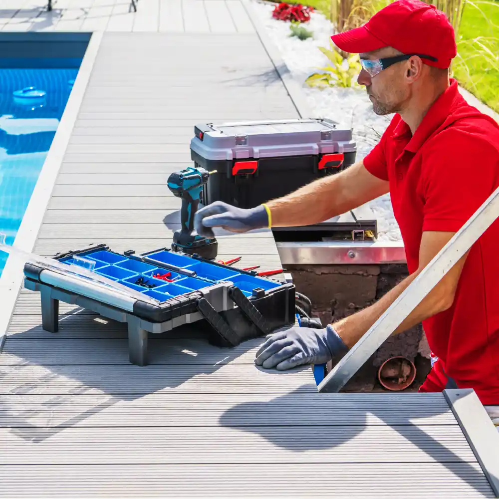 Outdoor Pool Maintenance Service Worker