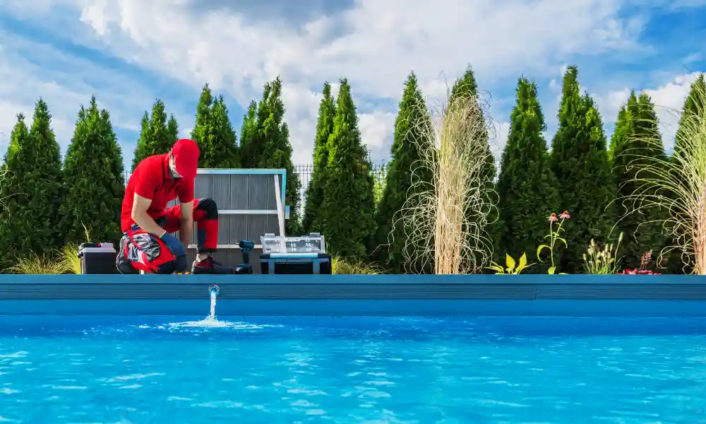 Professional Swimming Pools Technician Performing Seasonal Maintenance